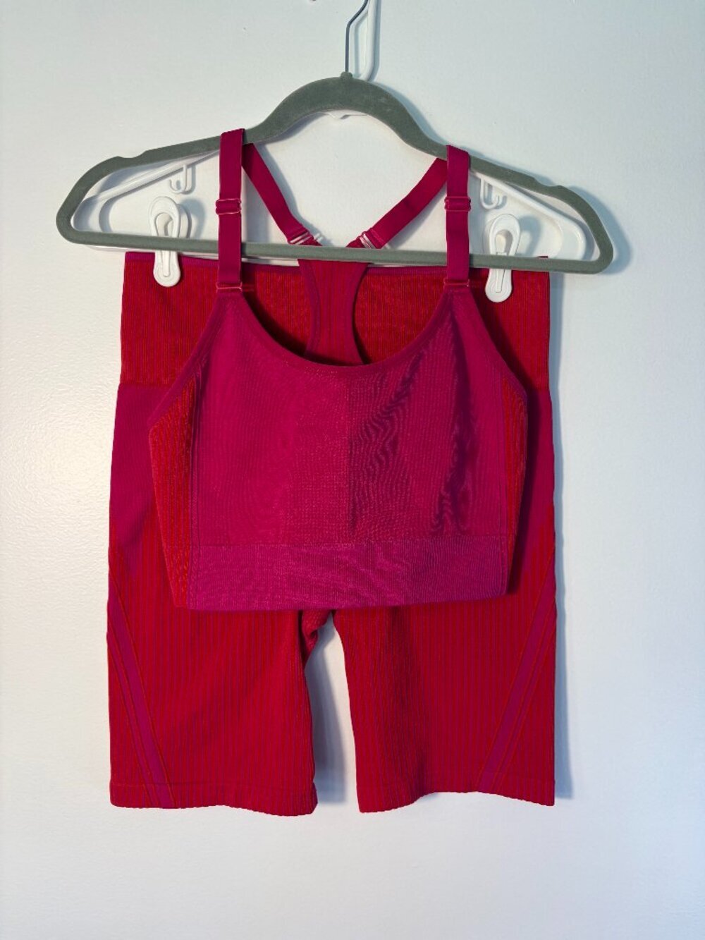 Ryka Pink Red Sports Bra Bike Shorts Pink and Red Matching Set